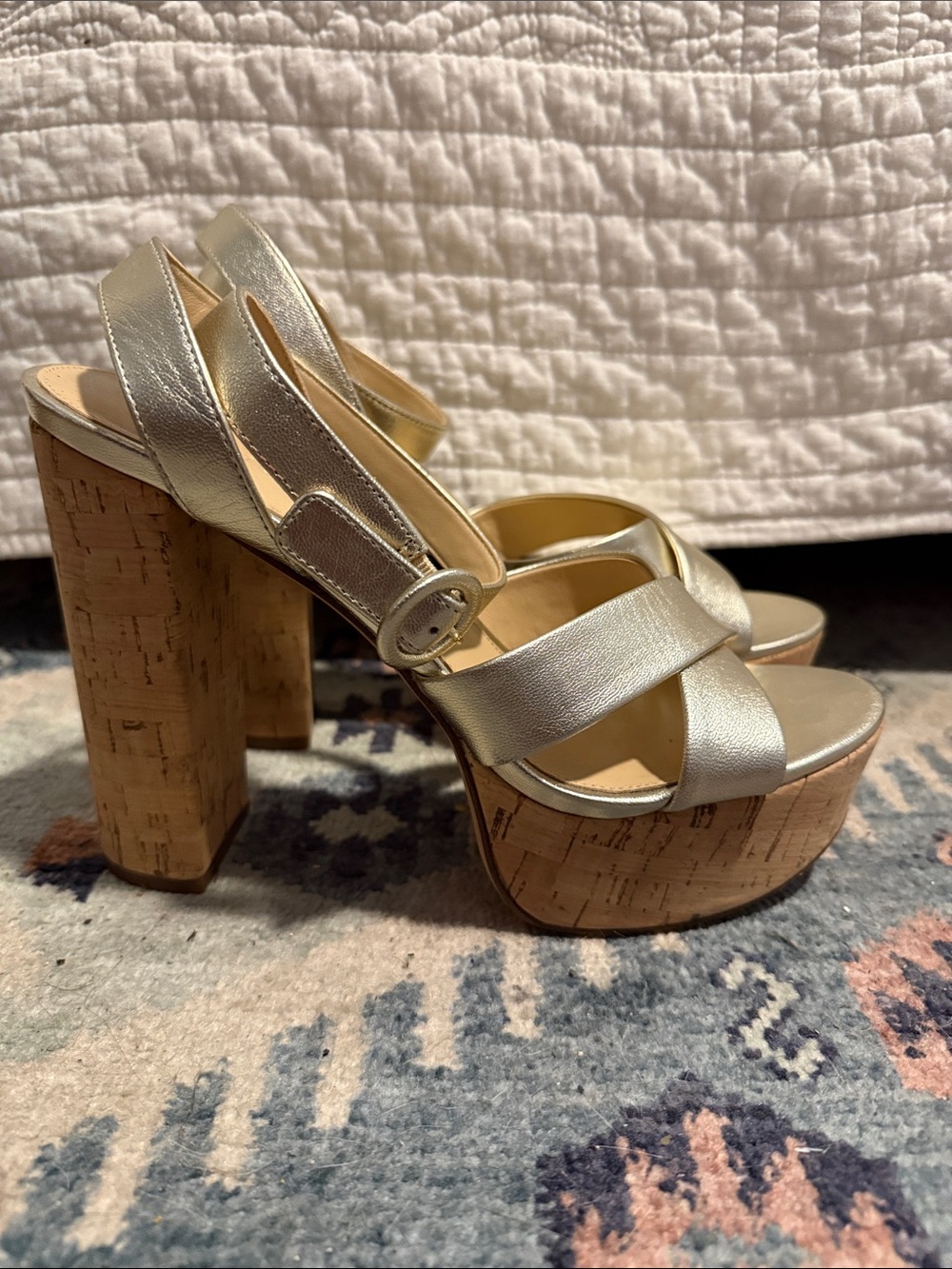 Veronica Beard Metallic Gold Cork Platform Heels